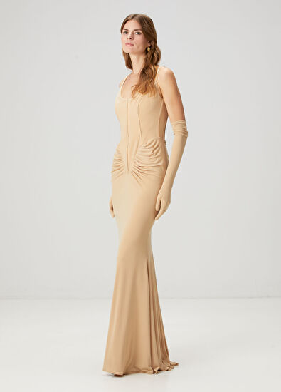 Luna B Iris Beige Maxi Evening Dress - 3