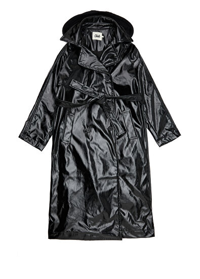 Beymen Club Siyah Jersey Kapüsonlu Rugan Pardösü - 7