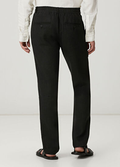 Beymen Club Siyah Beli Kordonlu Keten Pantolon - 3