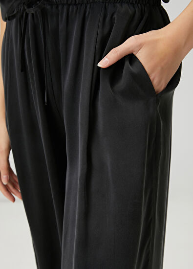 Beymen Club Siyah Beli Bağcıklı İpek Pantolon - 5