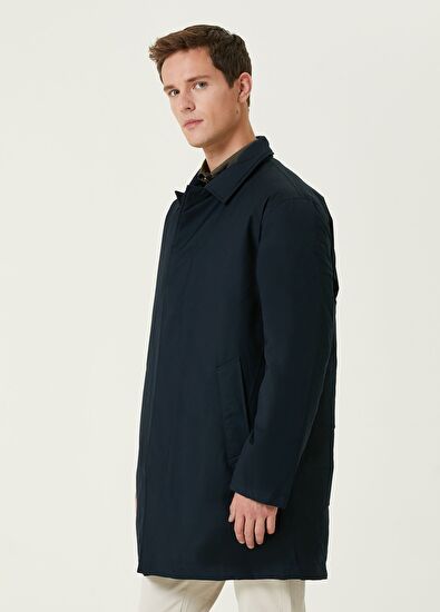 Beymen Club Lacivert Kapüşonlu İç Yaka Detaylı Twill Kaban - 4