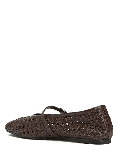 Beymen Club Brown Knit Textured Leather Ballet Flats - 3