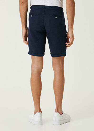 Beymen Club Regular Fit Lacivert Beli Kordonlu Keten Şort - 3