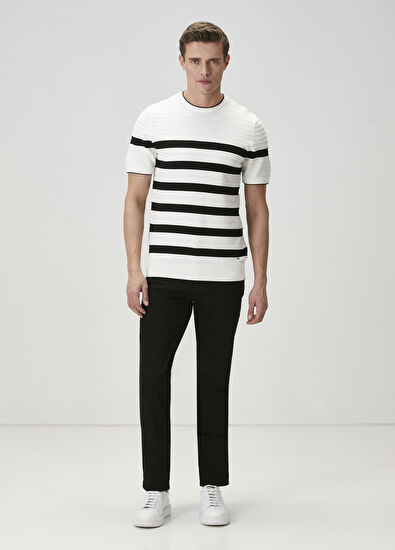 Beymen Club Siyah Beyaz Çizgi Dokulu Kısa Kollu Kazak - 3