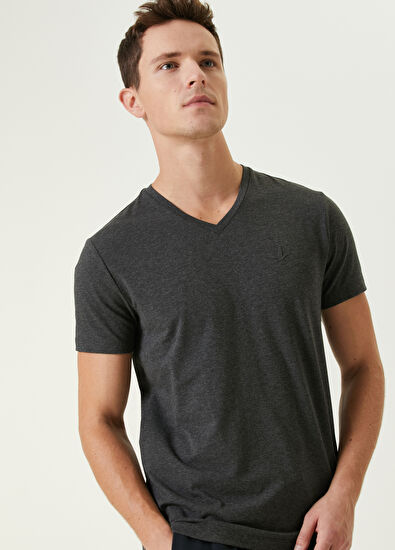 Beymen Club Gri Melanj V Yaka Basic T-shirt - 5