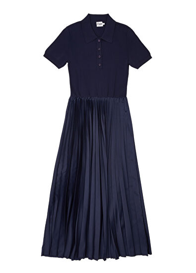 Beymen Club Navy Blue Pleated Polo sweater Dress - 5