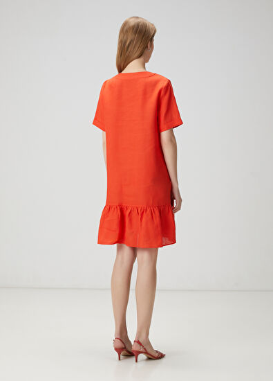 Beymen Club Nar Çiçeği Mini Keten Gömlek Elbise - 4