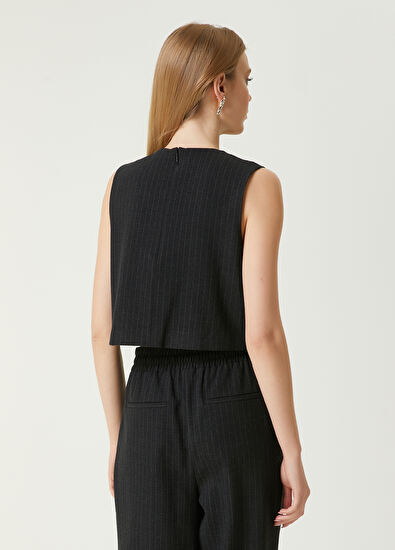 Beymen Club Anthracite Striped Crop Double-Breasted Blouse - 6