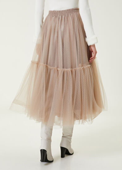 Beymen Club Bej Kabarık Midi Abiye Tütü Etek - 5