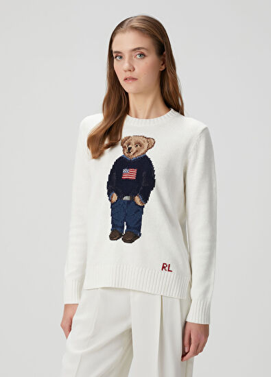 Polo Bear Beyaz Keten Kazak - Görsel 5