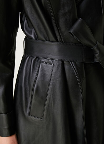 Beymen Club Siyah Deri Pardesü - 5