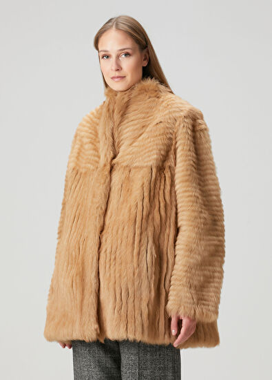 Açık Kahverengi Shearling Kaban - Görsel 5