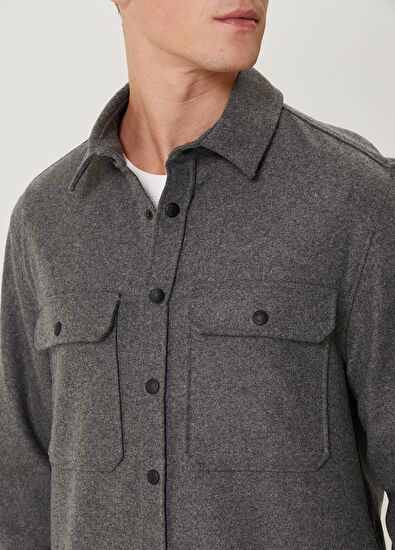 Beymen Club Antrasit İnce Kaşe Yün Dış Gömlek - 6