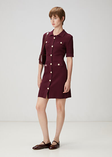 Beymen Club Burgundy Mini Polo Dress - 3