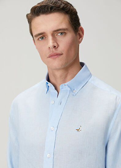 Beymen Club Comfort Fit Light Blue Linen Shirt - 6