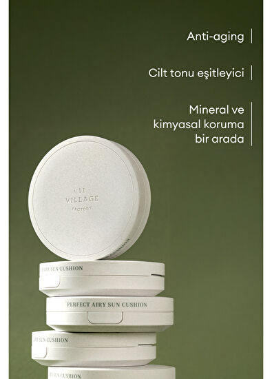 Village 11 Factory Perfect Airy Sun Cushion SPF50+ PA++++ Cilt Tonu Eşitleyici Vegan Cushion Güneş Kremi 14 gr - 5