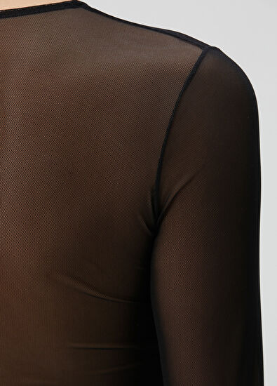 Jean Paul Gaultier Siyah Logolu Tül Bluz - 5