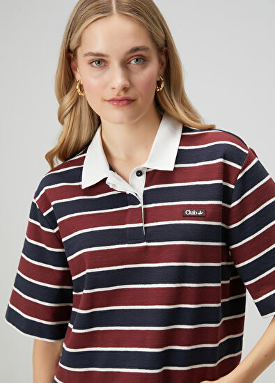 Beymen Club Burgundy Navy Striped Polo T-shirt - 5