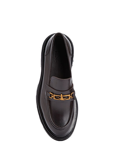 Beymen Club Kahverengi Zincir Logo Kadın Deri Loafer - 4