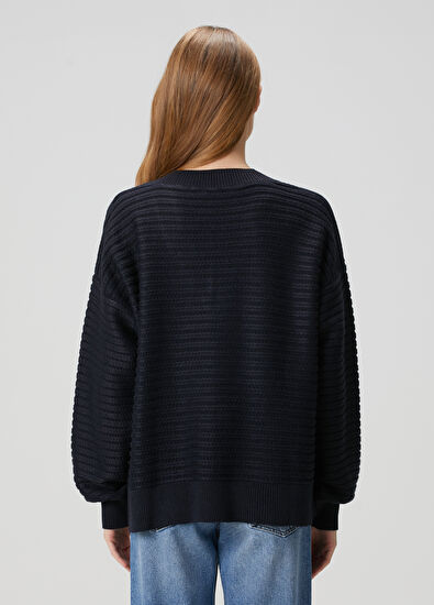 Beymen Club Oversize Navy Blue Wool Sweater - 5