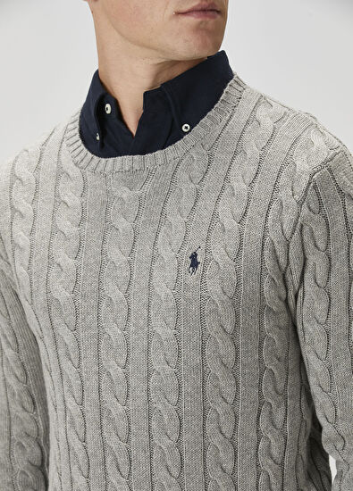 Gri Örgü Dokulu Kazak - Görsel 7