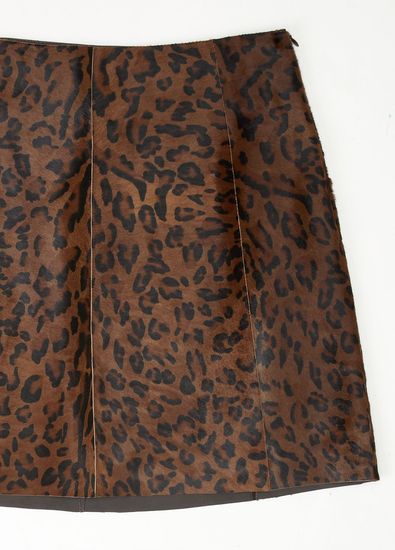 Beymen Club Dark Brown Leopard Foal Feather Mini Leather Skirt - 7