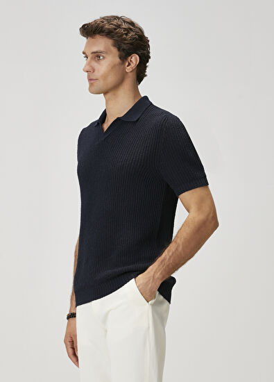 Beymen Club Navy Blue Knit Textured Short Sleeve Sweater - 5