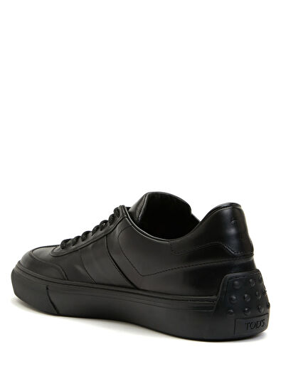 Siyah Logo Detaylı Erkek Deri Sneaker - Görsel 5