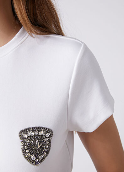 Beymen Club White Crystal Patch T-Shirt - 7