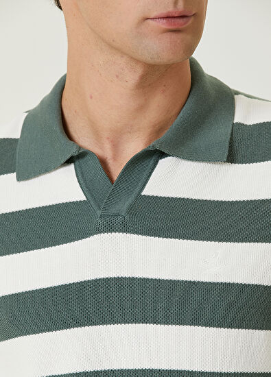 Beymen Club Çağla Polo Yaka Şerit Jakarlı Kısa Kollu Triko - 6