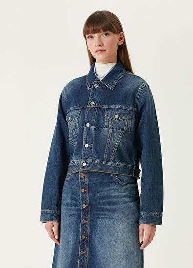 Victoria Beckham Mavi Cropped Denim Ceket - 3