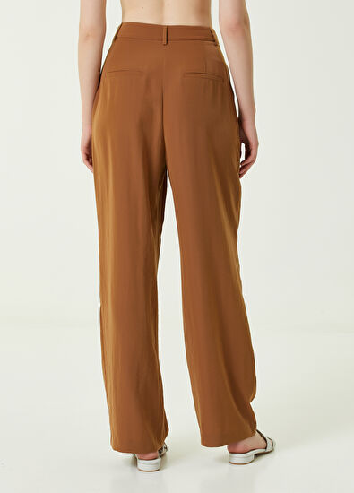 Beymen Club Kahverengi Çift Pilili Krep Palazzo Pantolon - 6