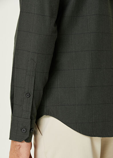 Beymen Club Slim Fit Khaki Pinstripe Flannel Shirt - 5