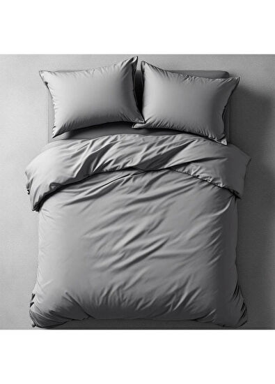 Qua Home Odin 300 TC Cotton Satin Double Duvet Cover Set Anthracite - 4