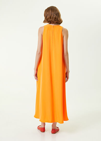 Beymen Club Turuncu V Yaka Midi Evaze Elbise - 6