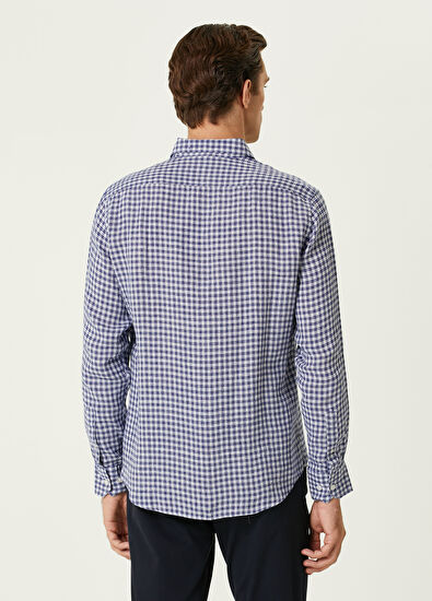 Beymen Club Comfort Fit Lacivert Kareli Keten Gömlek - 3