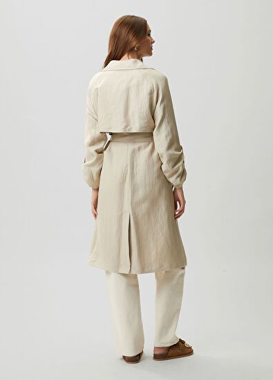 Beymen Club Stone Linen Trench Coat - 5
