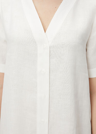Beymen Club Beyaz Mini Keten Gömlek Elbise - 5