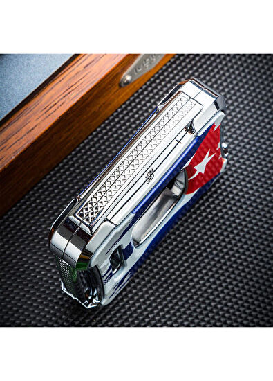 Lubinski Küba Bayrak Kılıflı Kare 60Ring Çelik Puro Kesici - 5