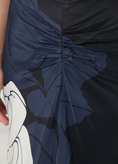 Victoria Beckham Lacivert Çiçek Desenli Midi Etek - 5