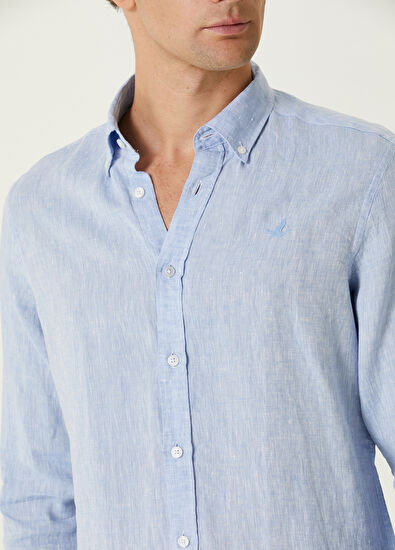 Beymen Club Comfort Fit Açık Mavi Keten Gömlek - 4