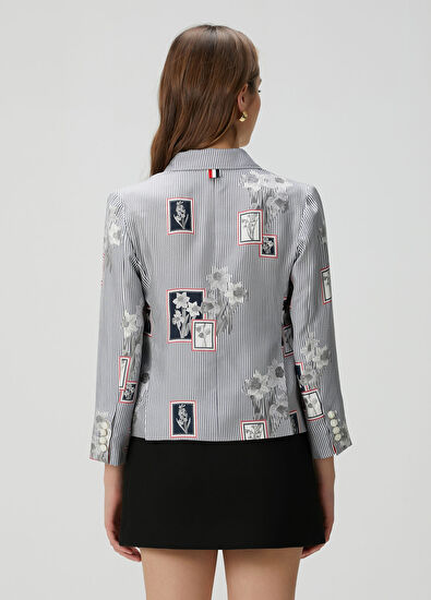 Thom Browne Lacivert Çizgili Twill İpek Ceket - 4