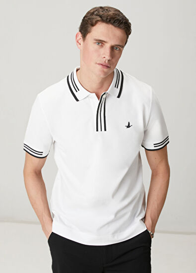 Beymen Club Beyaz Comfort Fit Patı Ve Kol Ucu Çizgili Polo T-s - 4