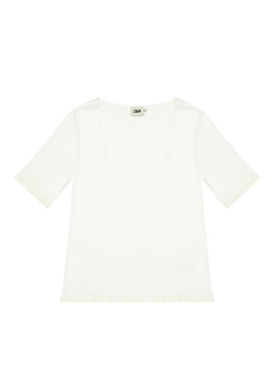 Beymen Club Kırık Beyaz Kare Yaka T-shirt - 7