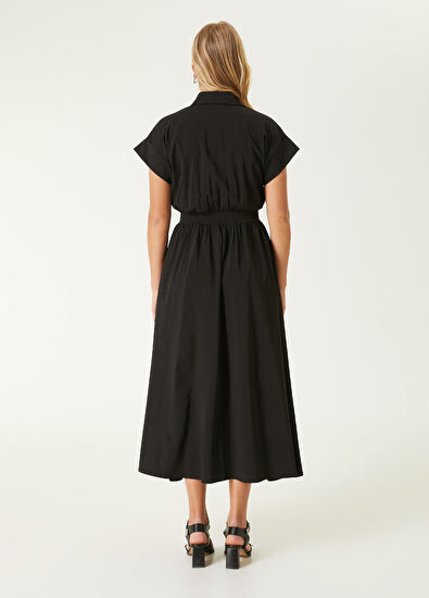 Beymen Club Siyah Taşlı Kaz Logolu Midi Gömlek Elbise - 6