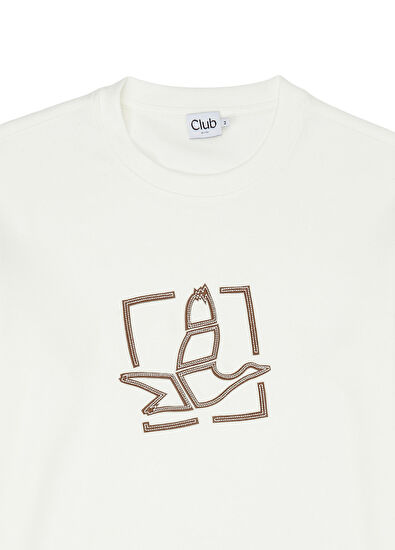 Beymen Club Kırık Beyaz Deri Kaz Aplikeli Dalgıç Sweatshirt - 7