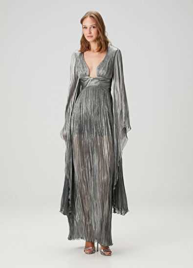 Catia Antrasit Maksi İpek Abiye Elbise - Görsel 4