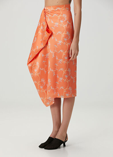 Kenzo Jungle Flower Şeftali Midi İpek Etek - 3