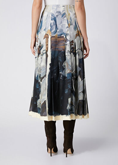 Beymen Club Teal Blue Print Midi Skirt - 5