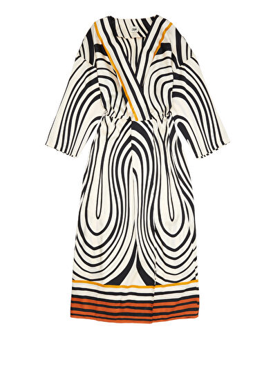 Beymen Club Ekru Dairesel Çizgi Desenli Midi Elbise - 7